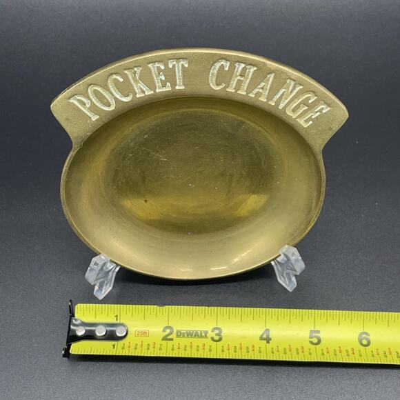 Vintage Solid Brass "Pocket Change" Dish Coin Trinket Tray Dresser MCM Patina - Picture 6 of 10